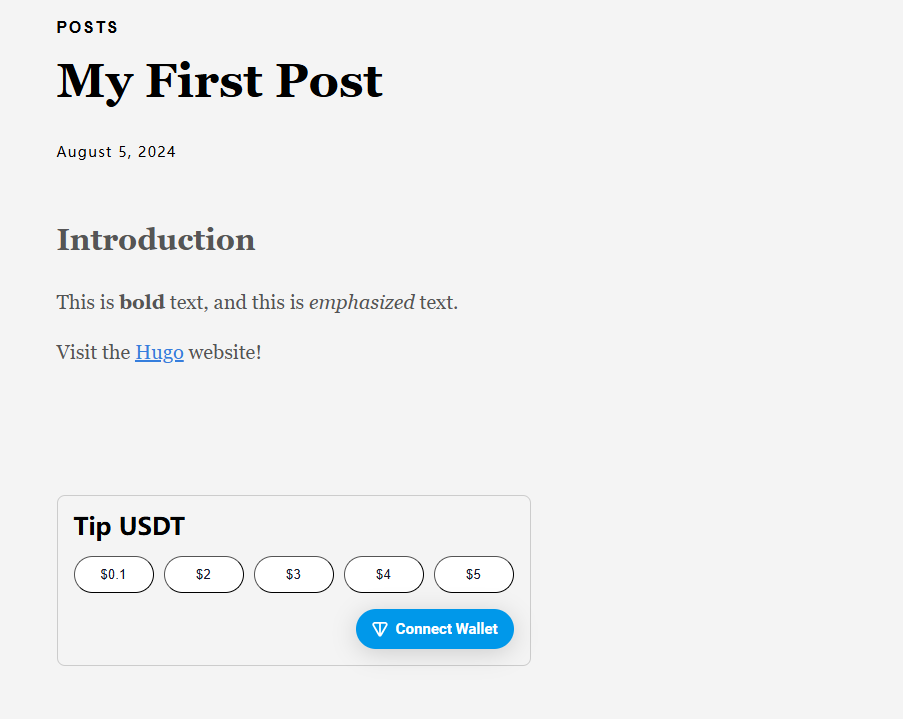 Hugo quickstart first blog post added tontip plugin